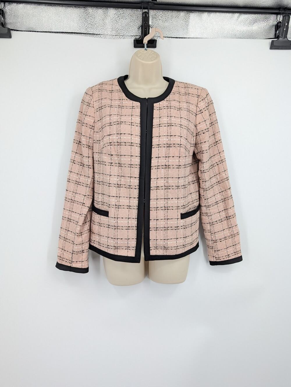 Liz Claiborne Pink Black Tweed Blazer Size 8 Career Office Work Feminine Capsule